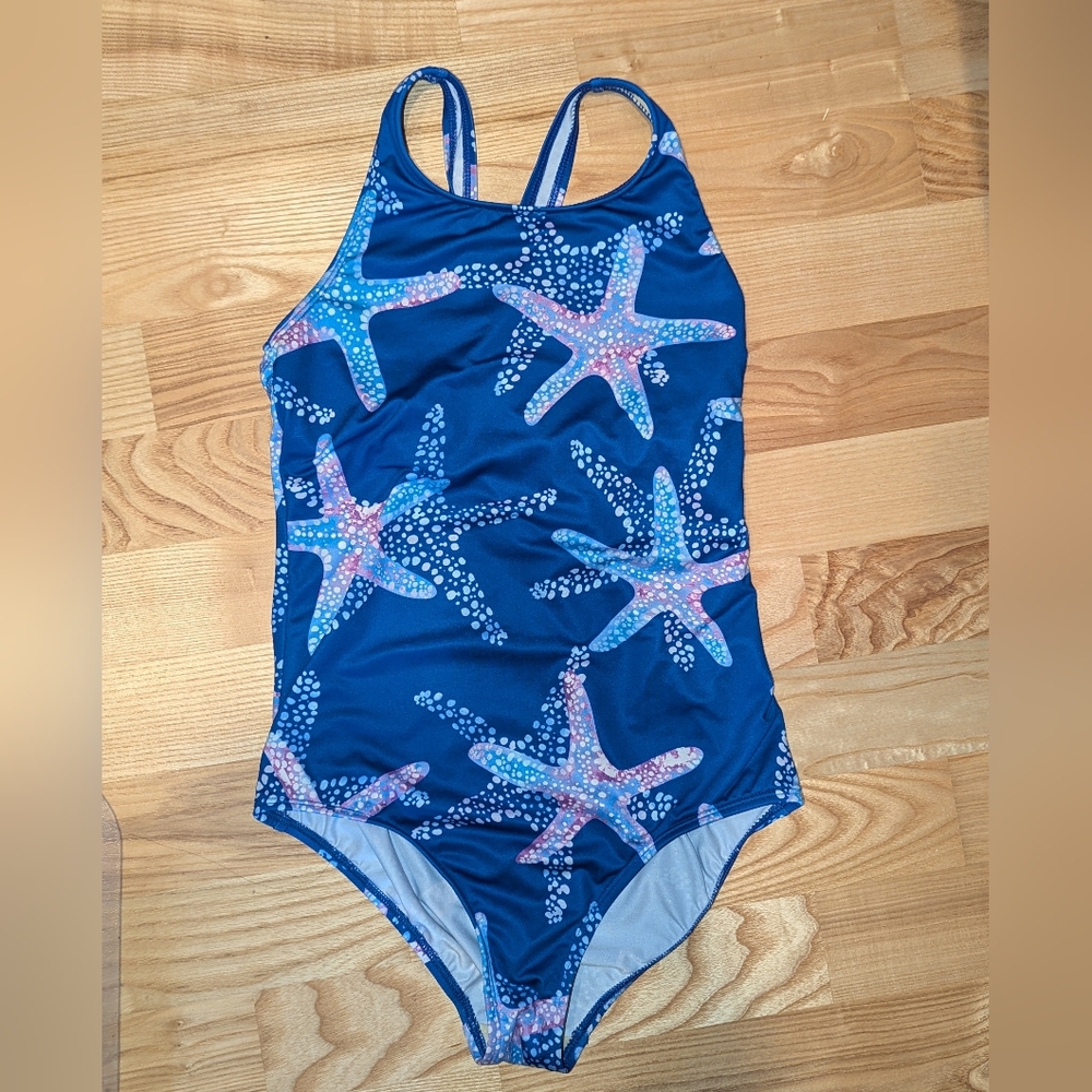 LIKE NEW Starfish Print Blue Swimsuit 12